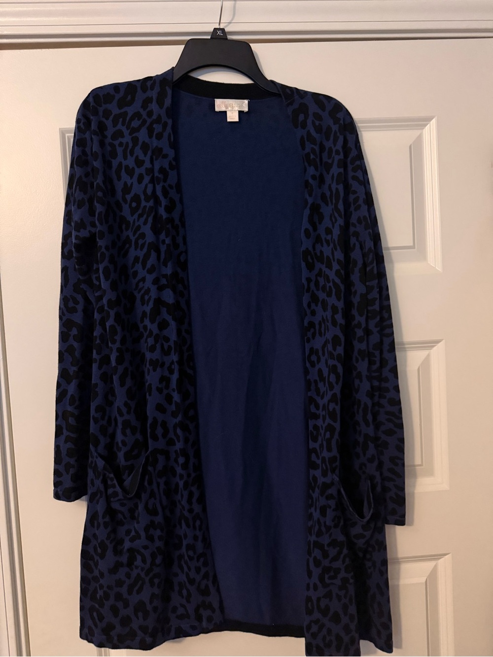 Belle by Kim Gravel Navy and Black Leopard Open-Front Cardigan